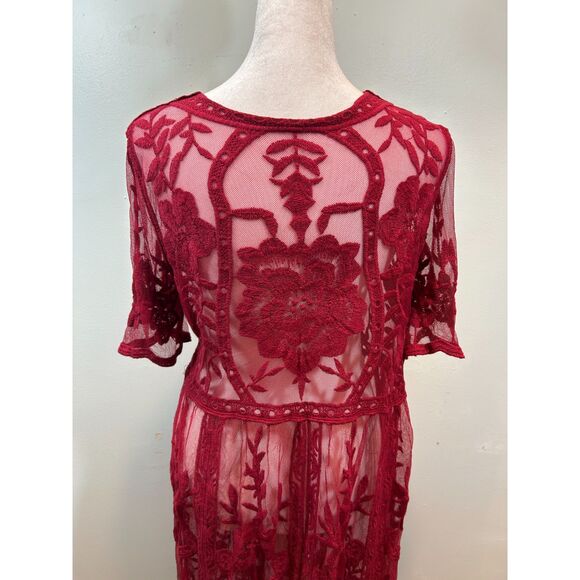 Red Lace Gothic Romantic Sheer Lace Maxi pullover Cover Up One Size - Picture 4 of 11